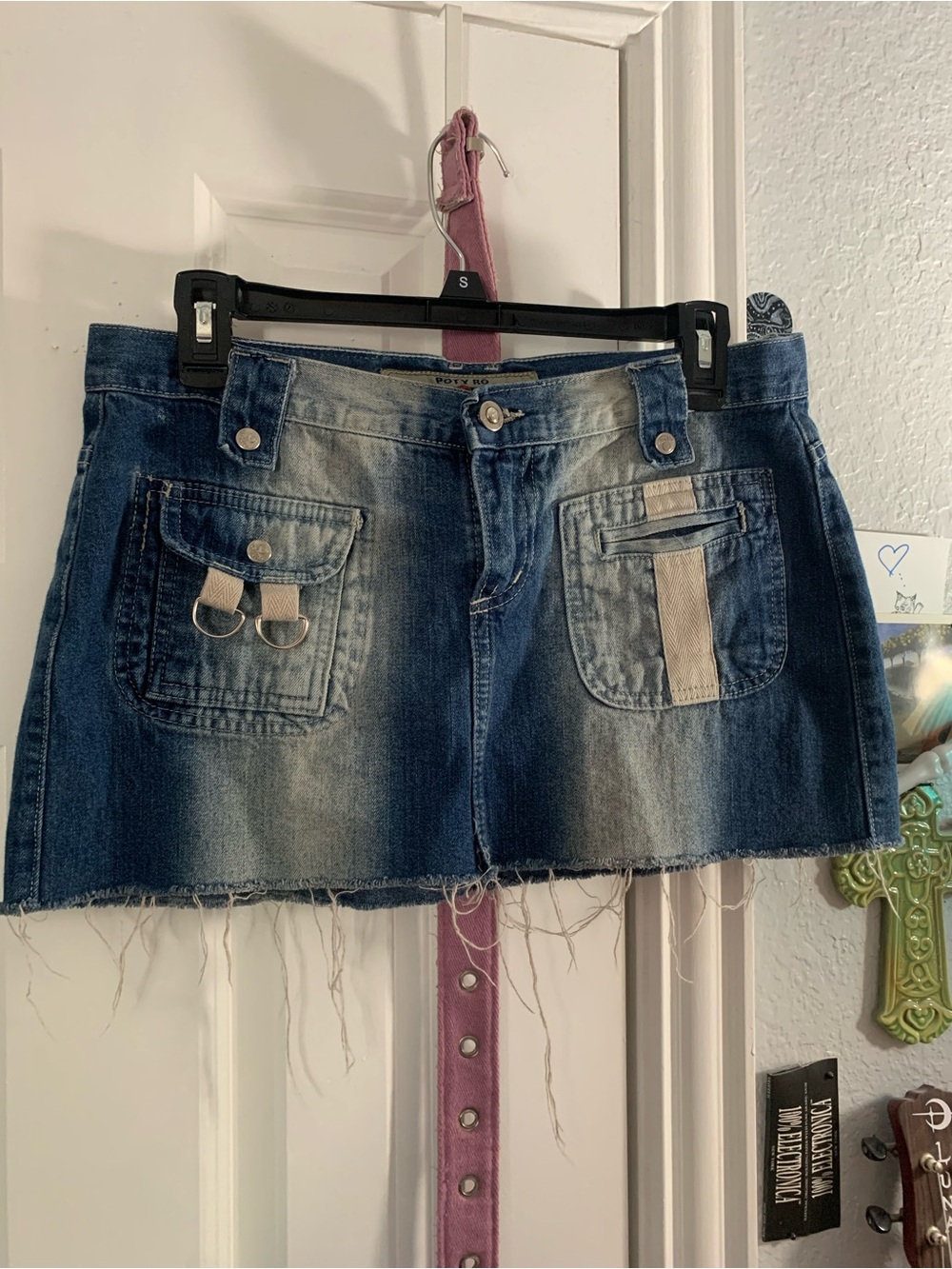 Poty ro denim cargo mini skirt